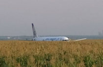 В Подмосковье самолет Airbus A321 с 226 пассажирами на борту совершил жесткую посадку в кукурузном поле
